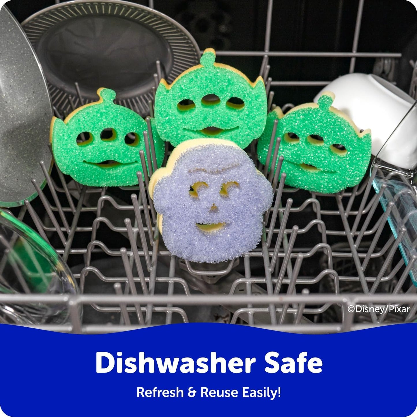 Scrub Daddy Scrub Mommy Toy Story Rocket Ship FlexTexture + ResoFoam Cleaning Sponges - Non-Scratch Sponges for Everyday Cleaning - Kitchen, Bathroom & Outdoor - Kitchen Sponges for Dishes (4 Count)